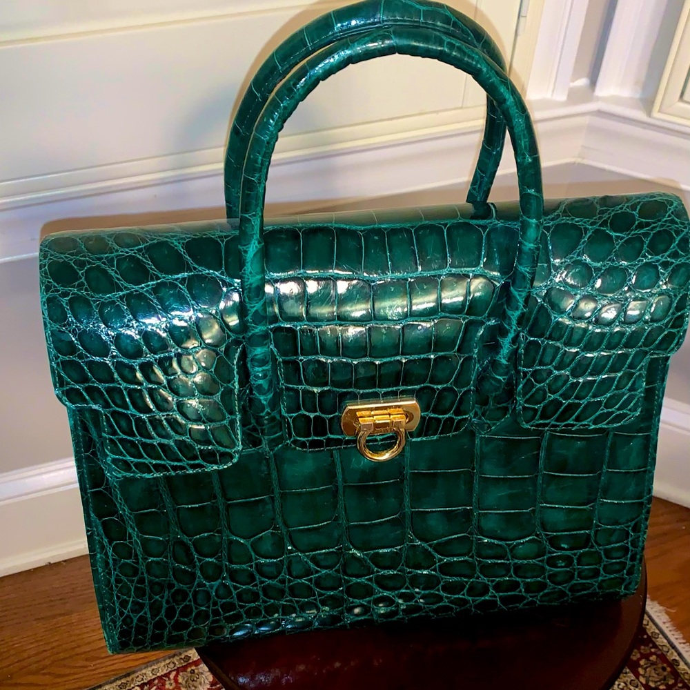 Stunning Authentic Porous Crocodile handbag with gold hardware!
